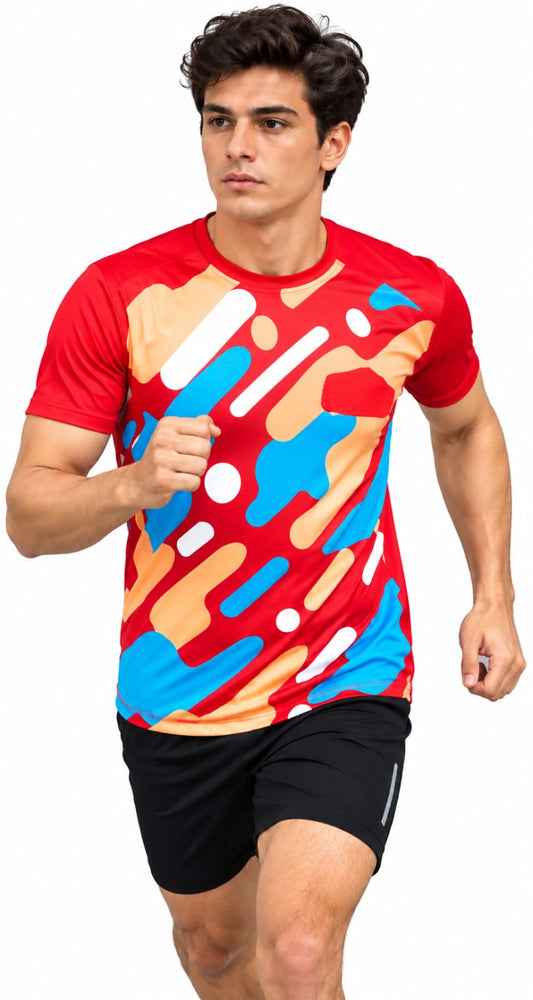Men's Red Abstract Sports T-Shirt
